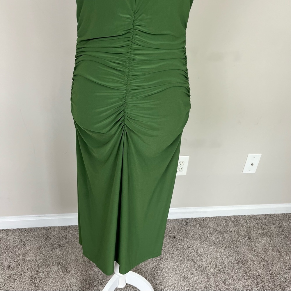 KAMALI KULTURE X NORMA KAMALI BODYCON RUCHED MIDI DRESS OLIVE GREEN SIZE LARGE - Picture 9 of 13